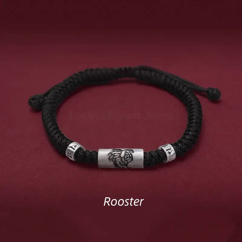 925 Silver Chinese Zodiac Lu Lu Tong Six-Syllable Mantra Men's Black Bracelet | Adjustable, Minimalist Chinese Style-LuckyCharms.Shop
