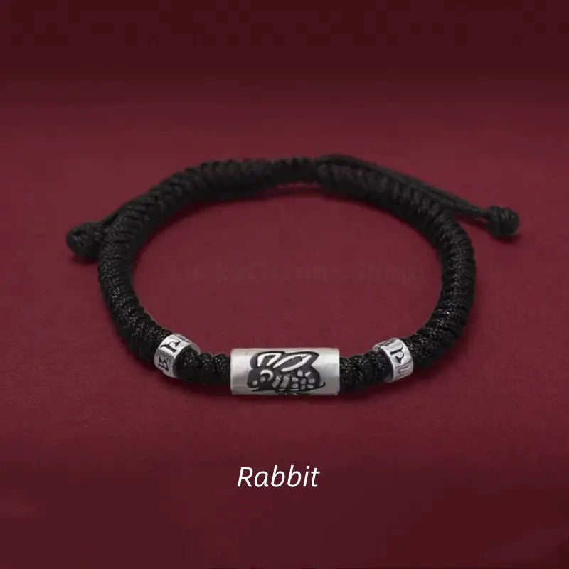 925 Silver Chinese Zodiac Lu Lu Tong Six-Syllable Mantra Men's Black Bracelet | Adjustable, Minimalist Chinese Style-LuckyCharms.Shop
