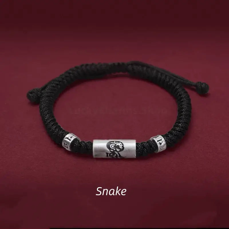 925 Silver Chinese Zodiac Lu Lu Tong Six-Syllable Mantra Men's Black Bracelet | Adjustable, Minimalist Chinese Style-LuckyCharms.Shop
