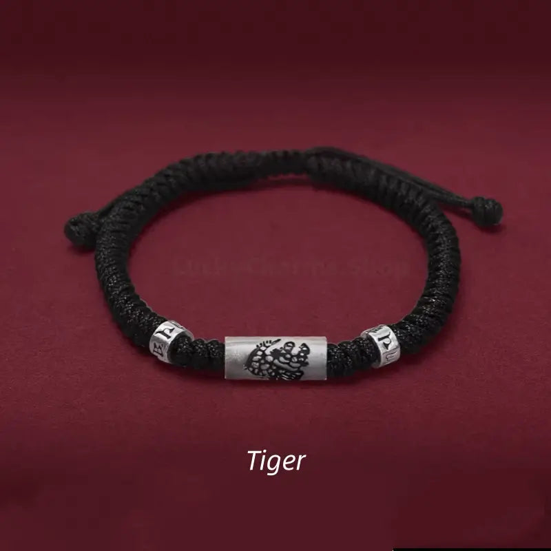 925 Silver Chinese Zodiac Lu Lu Tong Six-Syllable Mantra Men's Black Bracelet | Adjustable, Minimalist Chinese Style-LuckyCharms.Shop