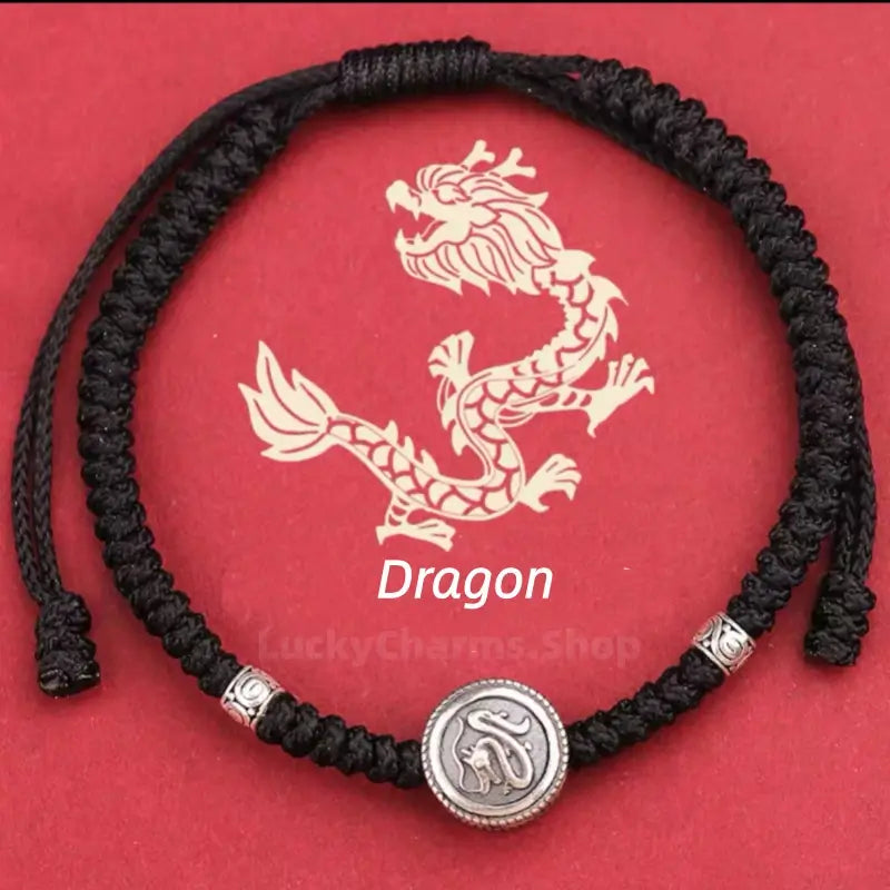 925 Silver Chinese Zodiac Double-Sided Fortune-Turning Bead Braided Hand Rope | Adjustable, Minimalist Chinese Style, Two Colors Optional-LuckyCharms.Shop
