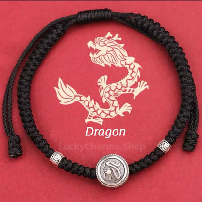 925 Silver Chinese Zodiac Double-Sided Fortune-Turning Bead Braided Hand Rope | Adjustable, Minimalist Chinese Style, Two Colors Optional-LuckyCharms.Shop