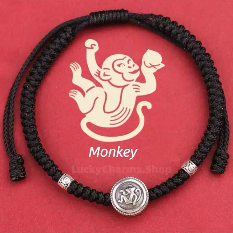 925 Silver Chinese Zodiac Double-Sided Fortune-Turning Bead Braided Hand Rope | Adjustable, Minimalist Chinese Style, Two Colors Optional-LuckyCharms.Shop