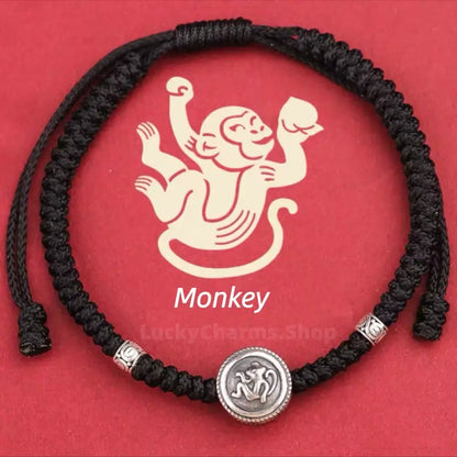 925 Silver Chinese Zodiac Double-Sided Fortune-Turning Bead Braided Hand Rope | Adjustable, Minimalist Chinese Style, Two Colors Optional-LuckyCharms.Shop
