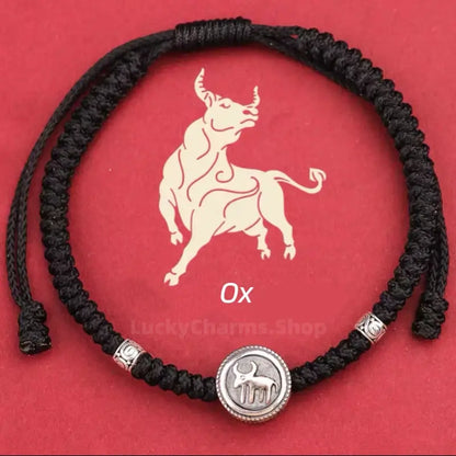 925 Silver Chinese Zodiac Double-Sided Fortune-Turning Bead Braided Hand Rope | Adjustable, Minimalist Chinese Style, Two Colors Optional-LuckyCharms.Shop
