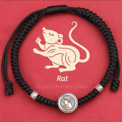 925 Silver Chinese Zodiac Double-Sided Fortune-Turning Bead Braided Hand Rope | Adjustable, Minimalist Chinese Style, Two Colors Optional-LuckyCharms.Shop