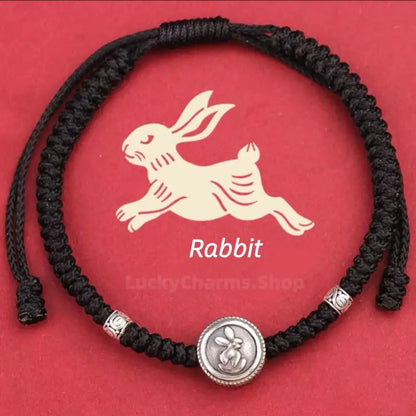 925 Silver Chinese Zodiac Double-Sided Fortune-Turning Bead Braided Hand Rope | Adjustable, Minimalist Chinese Style, Two Colors Optional-LuckyCharms.Shop