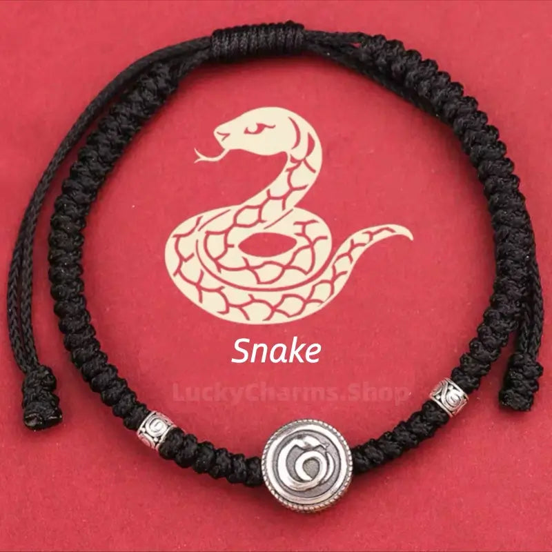 925 Silver Chinese Zodiac Double-Sided Fortune-Turning Bead Braided Hand Rope | Adjustable, Minimalist Chinese Style, Two Colors Optional-LuckyCharms.Shop