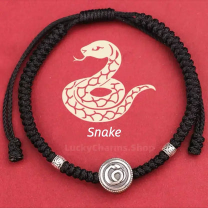 925 Silver Chinese Zodiac Double-Sided Fortune-Turning Bead Braided Hand Rope | Adjustable, Minimalist Chinese Style, Two Colors Optional-LuckyCharms.Shop
