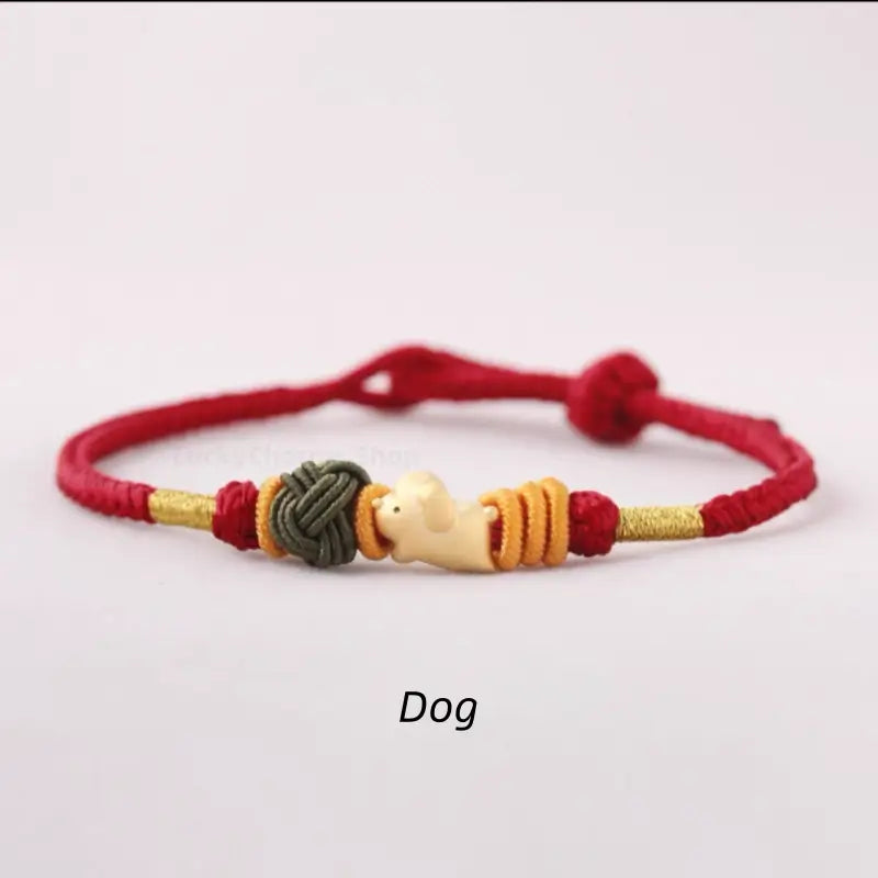 925 Silver Chinese Zodiac Gold-Silver Dual-Color Bead Braided Red Cotton Hand Rope | Adjustable, Cute Chinese Style-LuckyCharms.Shop
