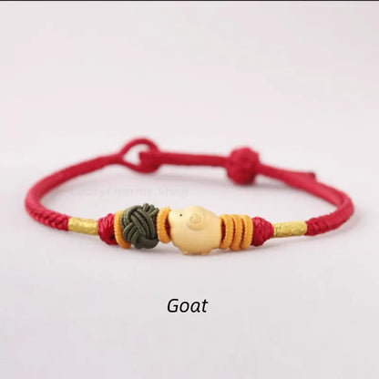 925 Silver Chinese Zodiac Gold-Silver Dual-Color Bead Braided Red Cotton Hand Rope | Adjustable, Cute Chinese Style-LuckyCharms.Shop