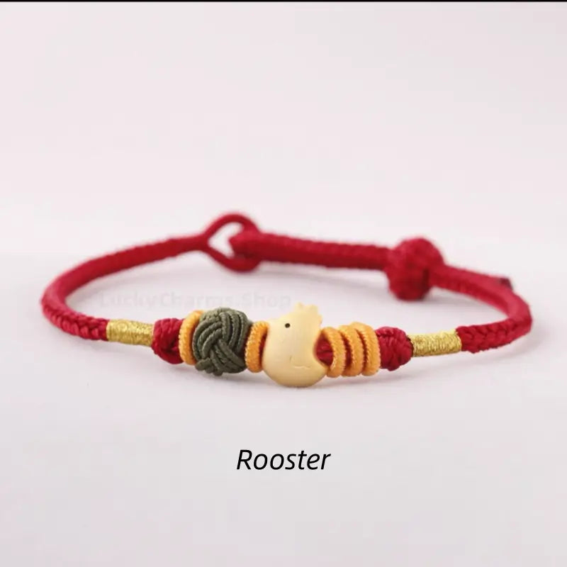 925 Silver Chinese Zodiac Gold-Silver Dual-Color Bead Braided Red Cotton Hand Rope | Adjustable, Cute Chinese Style-LuckyCharms.Shop