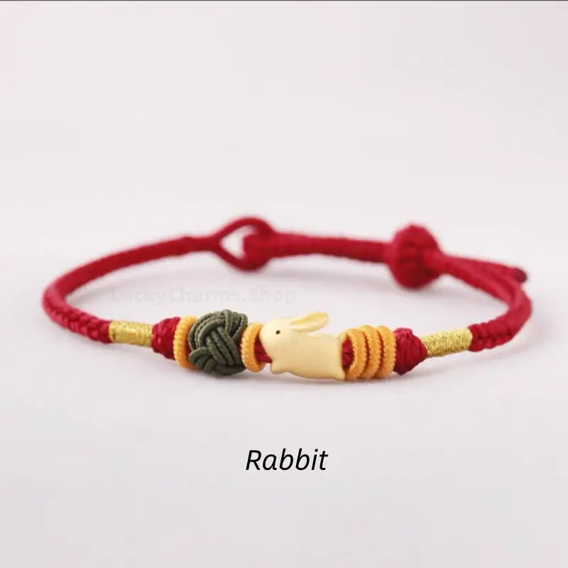 925 Silver Chinese Zodiac Gold-Silver Dual-Color Bead Braided Red Cotton Hand Rope | Adjustable, Cute Chinese Style-LuckyCharms.Shop
