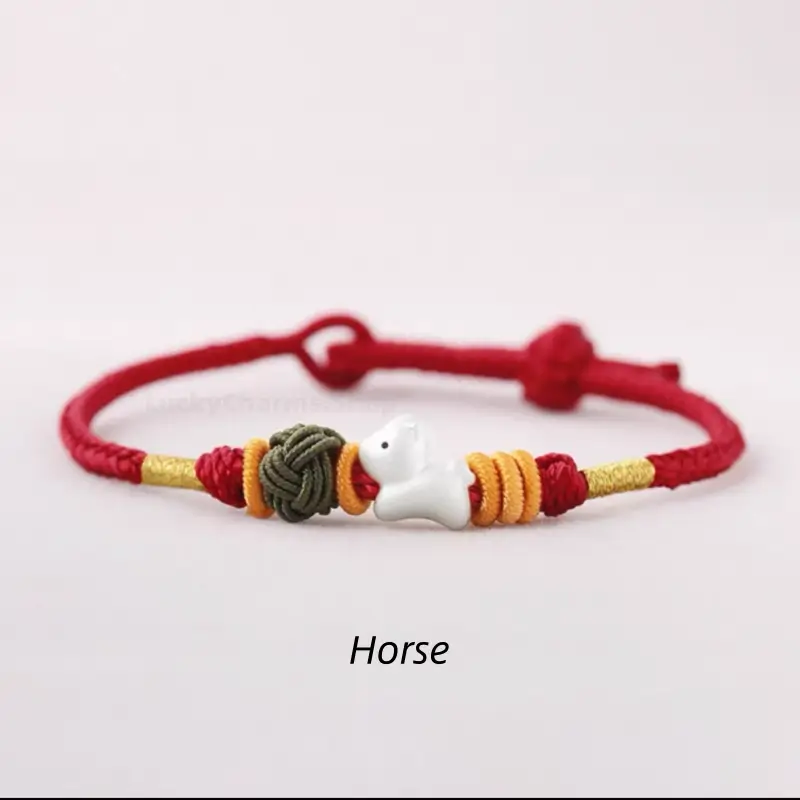 925 Silver Chinese Zodiac Gold-Silver Dual-Color Bead Braided Red Cotton Hand Rope | Adjustable, Cute Chinese Style-LuckyCharms.Shop