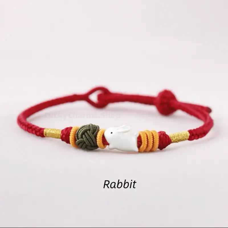 925 Silver Chinese Zodiac Gold-Silver Dual-Color Bead Braided Red Cotton Hand Rope | Adjustable, Cute Chinese Style-LuckyCharms.Shop