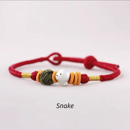 925 Silver Chinese Zodiac Gold-Silver Dual-Color Bead Braided Red Cotton Hand Rope | Adjustable, Cute Chinese Style-LuckyCharms.Shop