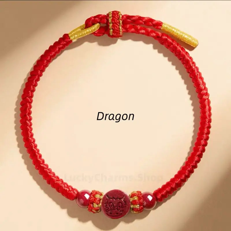 Chinese Zodiac Natural Cinnabar Fortune-Turning Bead Red Hand Rope | Adjustable, Chinese Style Auspicious Accessory-LuckyCharms.Shop