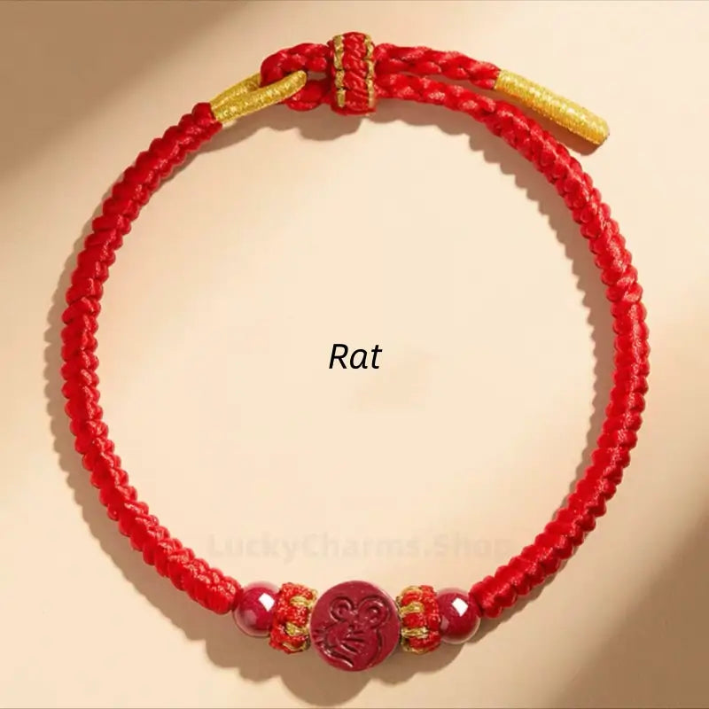 Chinese Zodiac Natural Cinnabar Fortune-Turning Bead Red Hand Rope | Adjustable, Chinese Style Auspicious Accessory-LuckyCharms.Shop