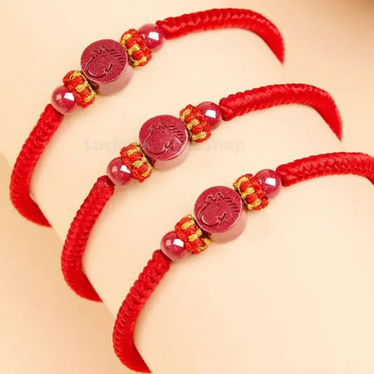 Chinese Zodiac Natural Cinnabar Fortune-Turning Bead Red Hand Rope | Adjustable, Chinese Style Auspicious Accessory