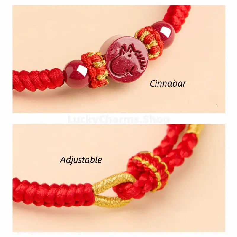 Chinese Zodiac Natural Cinnabar Fortune-Turning Bead Red Hand Rope | Adjustable, Chinese Style Auspicious Accessory-LuckyCharms.Shop