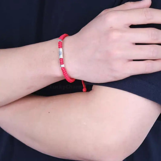 925 Sterling Silver Zodiac Lu Lu Tong (Smooth Progress) Six-Syllable Mantra Red Bracelet | Adjustable-LuckyCharms.Shop