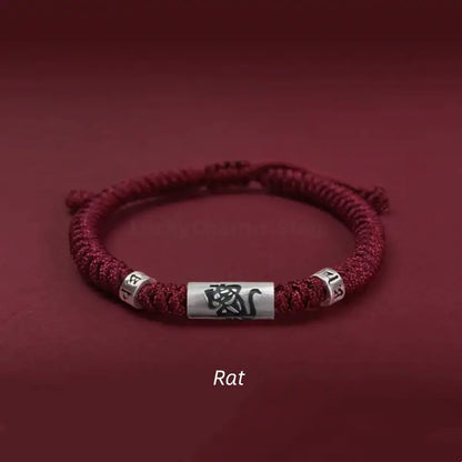 925 Sterling Silver Zodiac Lu Lu Tong (Smooth Progress) Six-Syllable Mantra Dark Red Bracelet | Adjustable, Sophisticated Texture-LuckyCharms.Shop