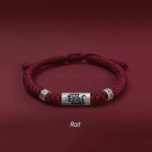 925 Sterling Silver Zodiac Lu Lu Tong (Smooth Progress) Six-Syllable Mantra Dark Red Bracelet | Adjustable, Sophisticated Texture-LuckyCharms.Shop