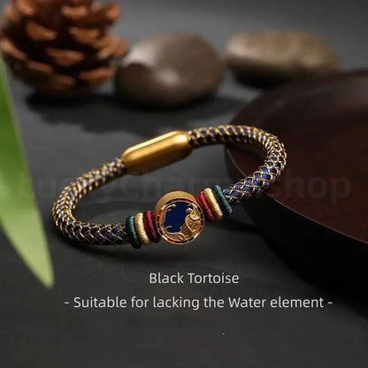 925 Silver Five Auspicious Beasts Braided Bracelet for Wealth Success Wisdom Luck-LuckyCharms.Shop