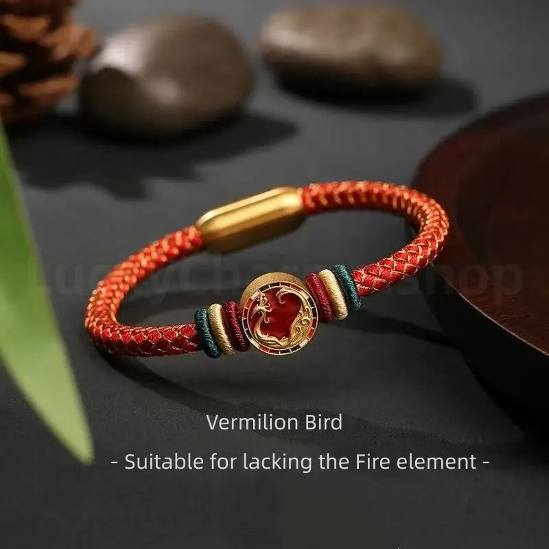 925 Silver Five Auspicious Beasts Braided Bracelet for Wealth Success Wisdom Luck-LuckyCharms.Shop