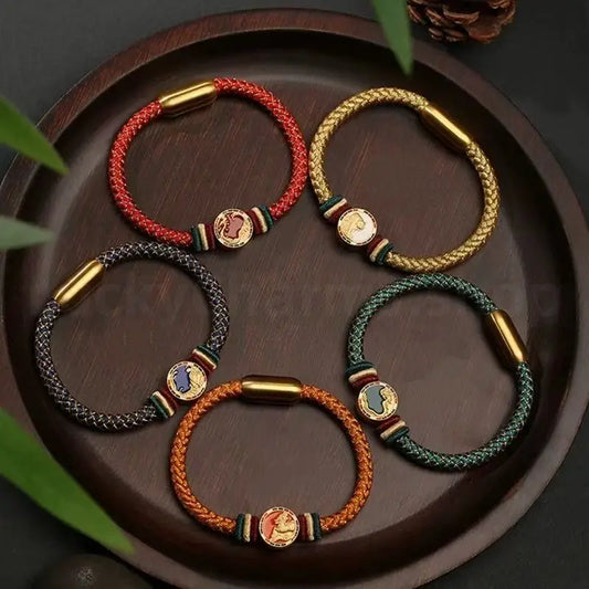 925 Silver Five Auspicious Beasts Braided Bracelet for Wealth Success Wisdom Luck-LuckyCharms.Shop