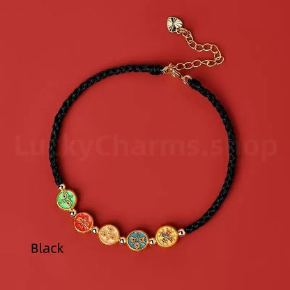 925 Silver Tibetan Five Directions Wealth Gods Blessing Braided Rope Bracelet Luck Success-LuckyCharms.Shop