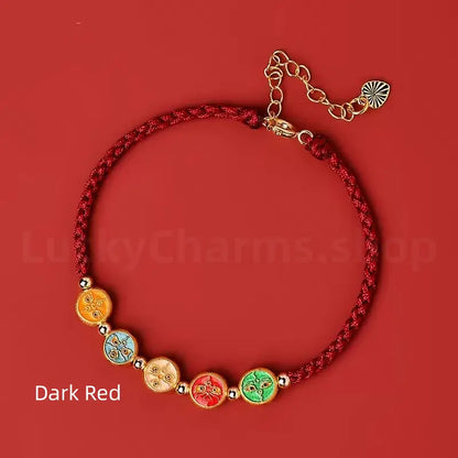 925 Silver Tibetan Five Directions Wealth Gods Blessing Braided Rope Bracelet Luck Success-LuckyCharms.Shop