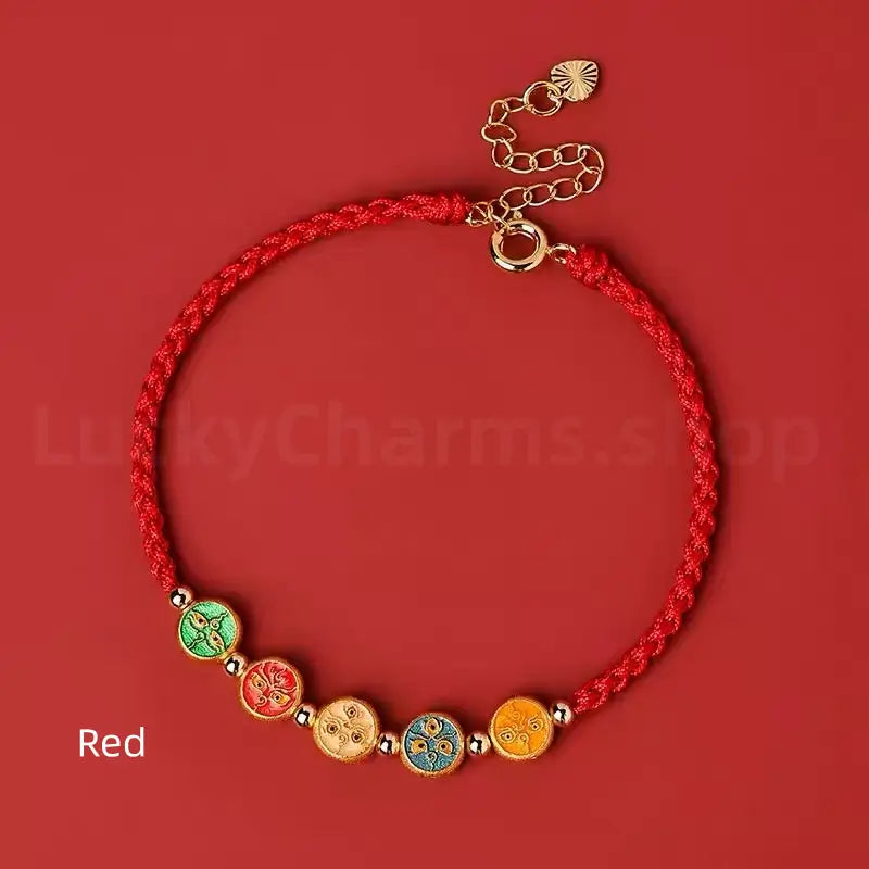 925 Silver Tibetan Five Directions Wealth Gods Blessing Braided Rope Bracelet Luck Success-LuckyCharms.Shop