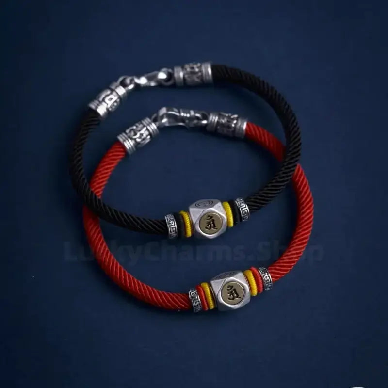 Chinese Zodiac Guardian Buddha Seed Syllables Symbol Black Bracelet-LuckyCharms.Shop