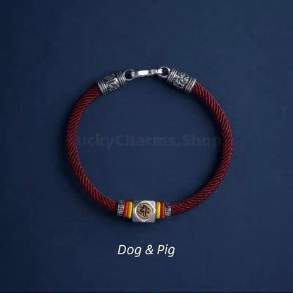 Chinese Zodiac Guardian Buddha Seed Syllables Symbol Luck Dark Red Bracelet-LuckyCharms.Shop