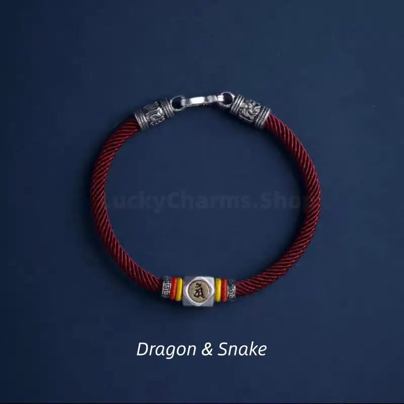Chinese Zodiac Guardian Buddha Seed Syllables Symbol Luck Dark Red Bracelet-LuckyCharms.Shop