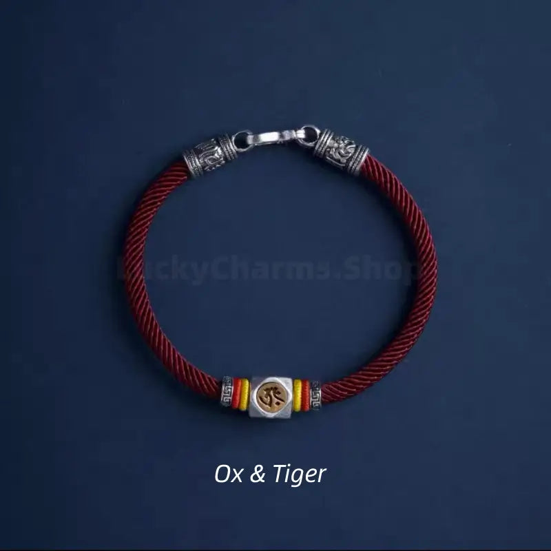 Chinese Zodiac Guardian Buddha Seed Syllables Symbol Luck Dark Red Bracelet-LuckyCharms.Shop