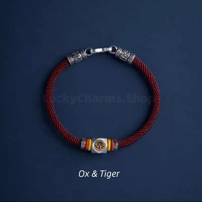 Chinese Zodiac Guardian Buddha Seed Syllables Symbol Luck Dark Red Bracelet-LuckyCharms.Shop