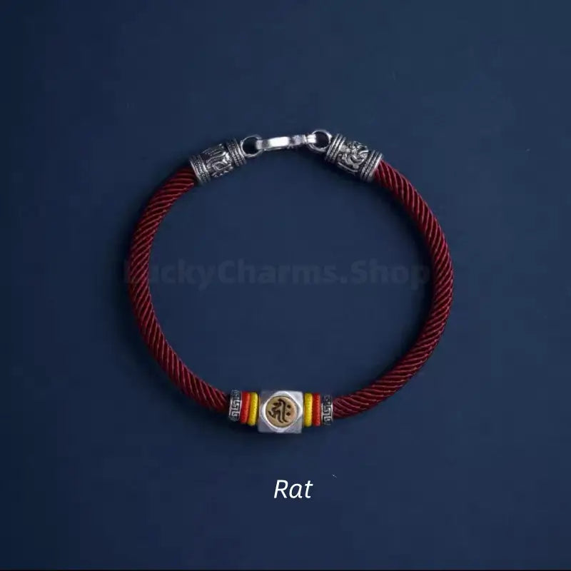 Chinese Zodiac Guardian Buddha Seed Syllables Symbol Luck Dark Red Bracelet-LuckyCharms.Shop