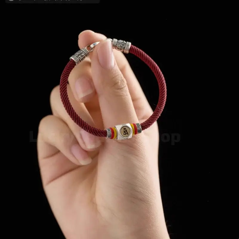 Chinese Zodiac Guardian Buddha Seed Syllables Symbol Luck Dark Red Bracelet-LuckyCharms.Shop