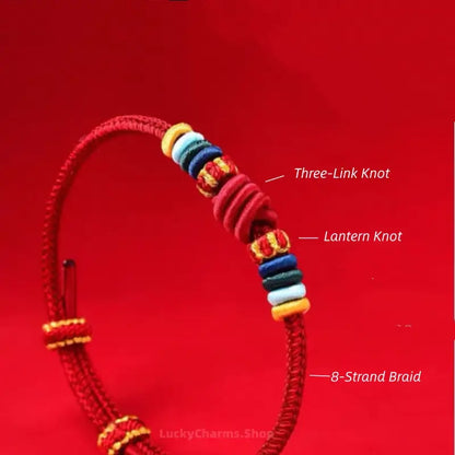 Wutai Mountain Blessed Three-Knot Chinese Zodiac Guardian Bracelet | Adjustable Red String Luck Bracelet for Zodiac Natives-LuckyCharms.Shop