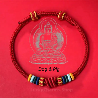 Wutai Mountain Blessed Three-Knot Chinese Zodiac Guardian Bracelet | Adjustable Red String Luck Bracelet for Zodiac Natives-LuckyCharms.Shop