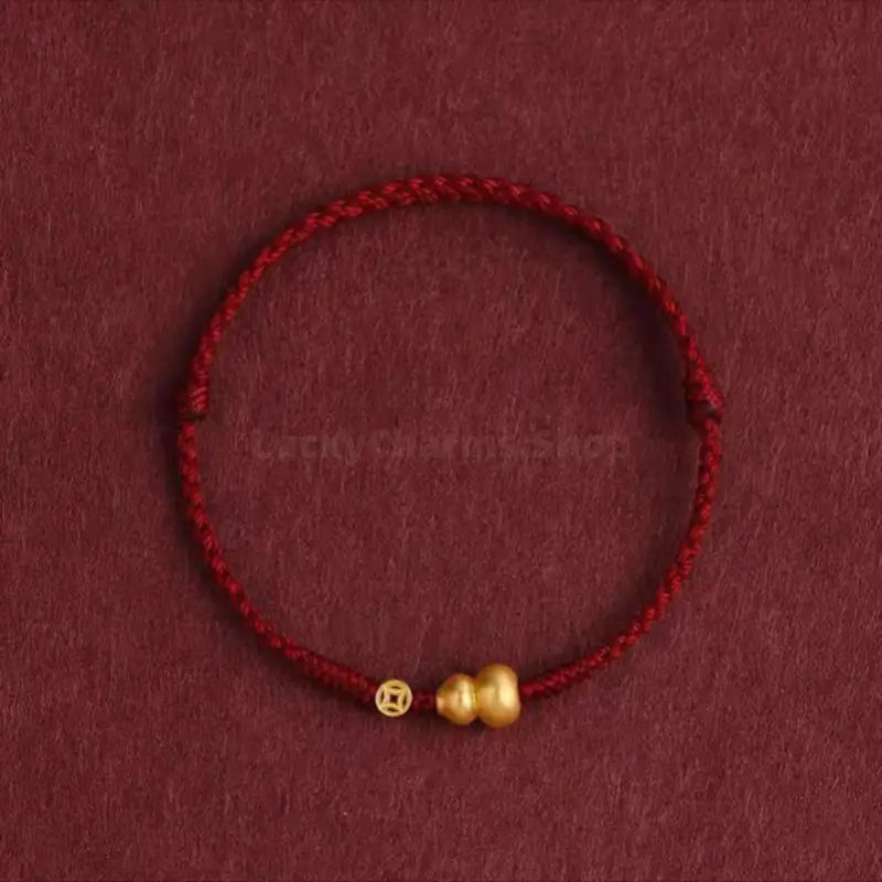 Mount Putuo Blessed Gold-Plated Gourd & Coin Wealth-Attracting Bracelet | 3 Colors Optional, Adjustable Drawstring, High-Density Braided Cotton Rope-LuckyCharms.Shop