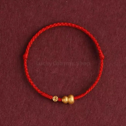 Mount Putuo Blessed Gold-Plated Gourd & Coin Wealth-Attracting Bracelet | 3 Colors Optional, Adjustable Drawstring, High-Density Braided Cotton Rope-LuckyCharms.Shop