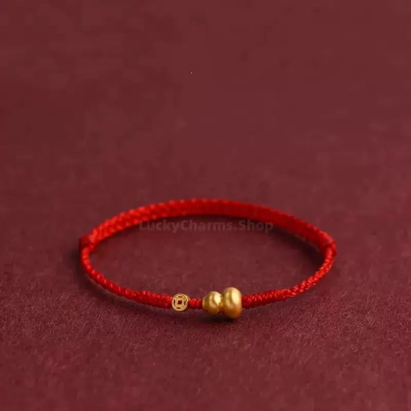 Mount Putuo Blessed Gold-Plated Gourd & Coin Wealth-Attracting Bracelet | 3 Colors Optional, Adjustable Drawstring, High-Density Braided Cotton Rope-LuckyCharms.Shop