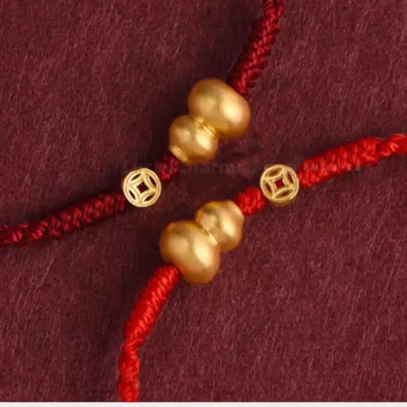 Mount Putuo Blessed Gold-Plated Gourd & Coin Wealth-Attracting Bracelet | 3 Colors Optional, Adjustable Drawstring, High-Density Braided Cotton Rope-LuckyCharms.Shop