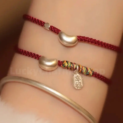925 Silver Love Bean Fortune Pendant Handmade Rope Bracelet for Love Luck-LuckyCharms.Shop