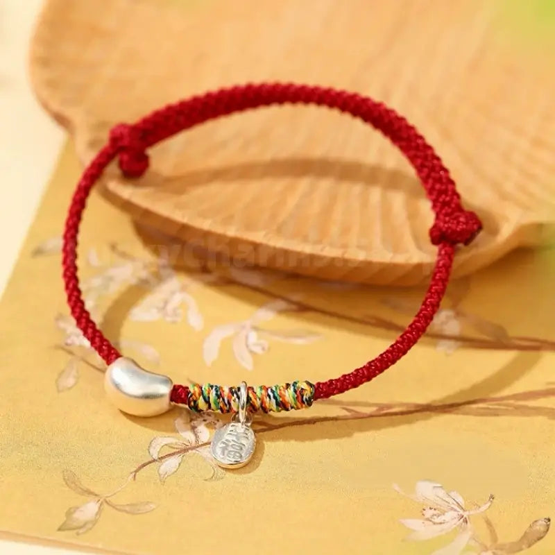 925 Silver Love Bean Fortune Pendant Handmade Rope Bracelet for Love Luck-LuckyCharms.Shop