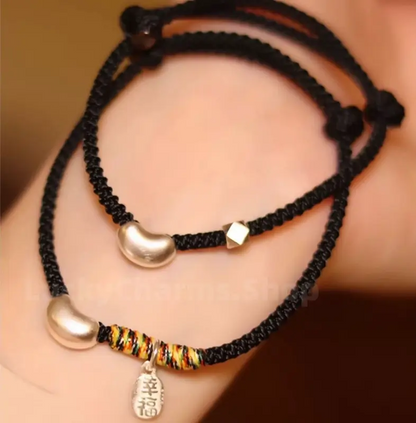 925 Silver Love Bean Fortune Pendant Handmade Rope Bracelet for Love Luck-LuckyCharms.Shop