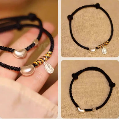 925 Silver Love Bean Fortune Pendant Handmade Rope Bracelet for Love Luck-LuckyCharms.Shop